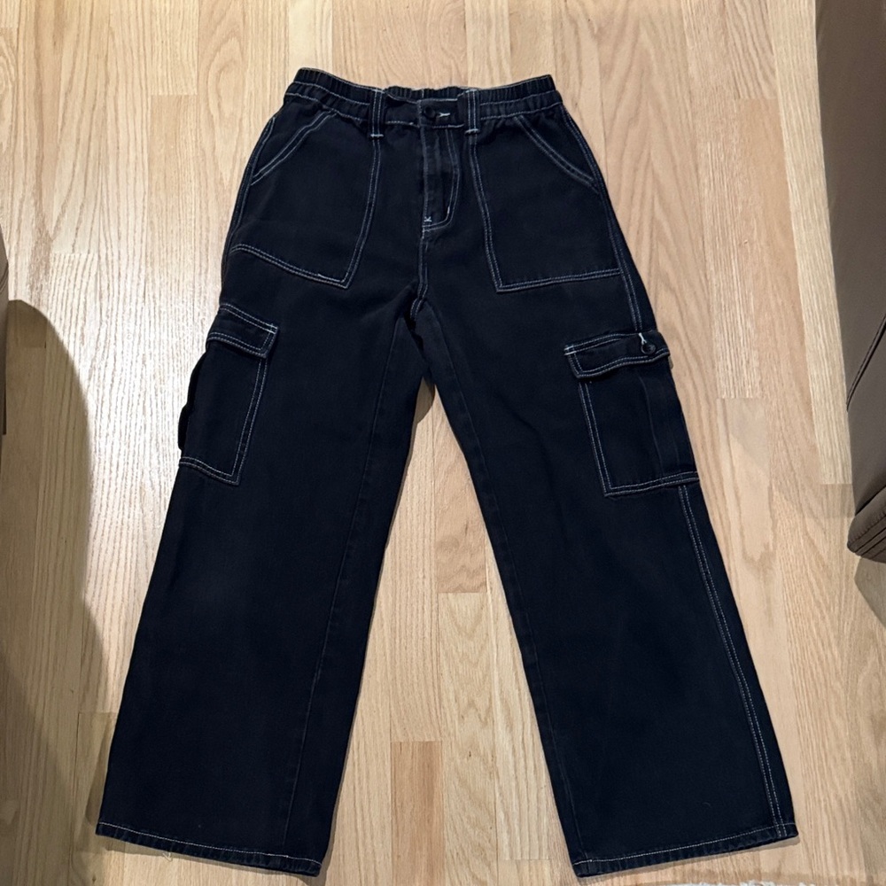 Black Cargo Pants with White Stitching